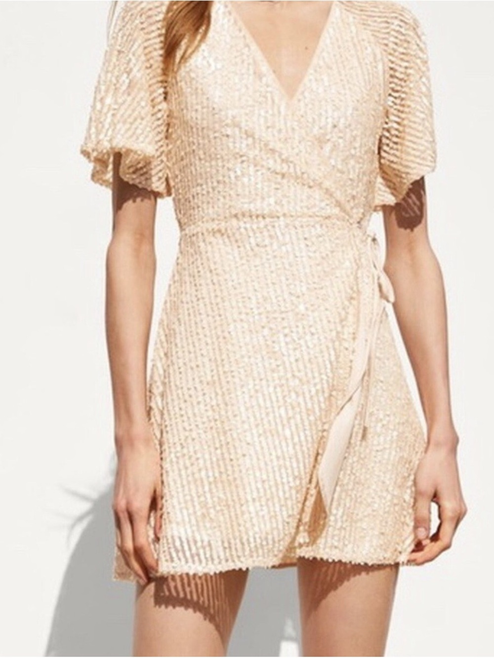 Zara Sequin Wrap Mini Dress - Champagne